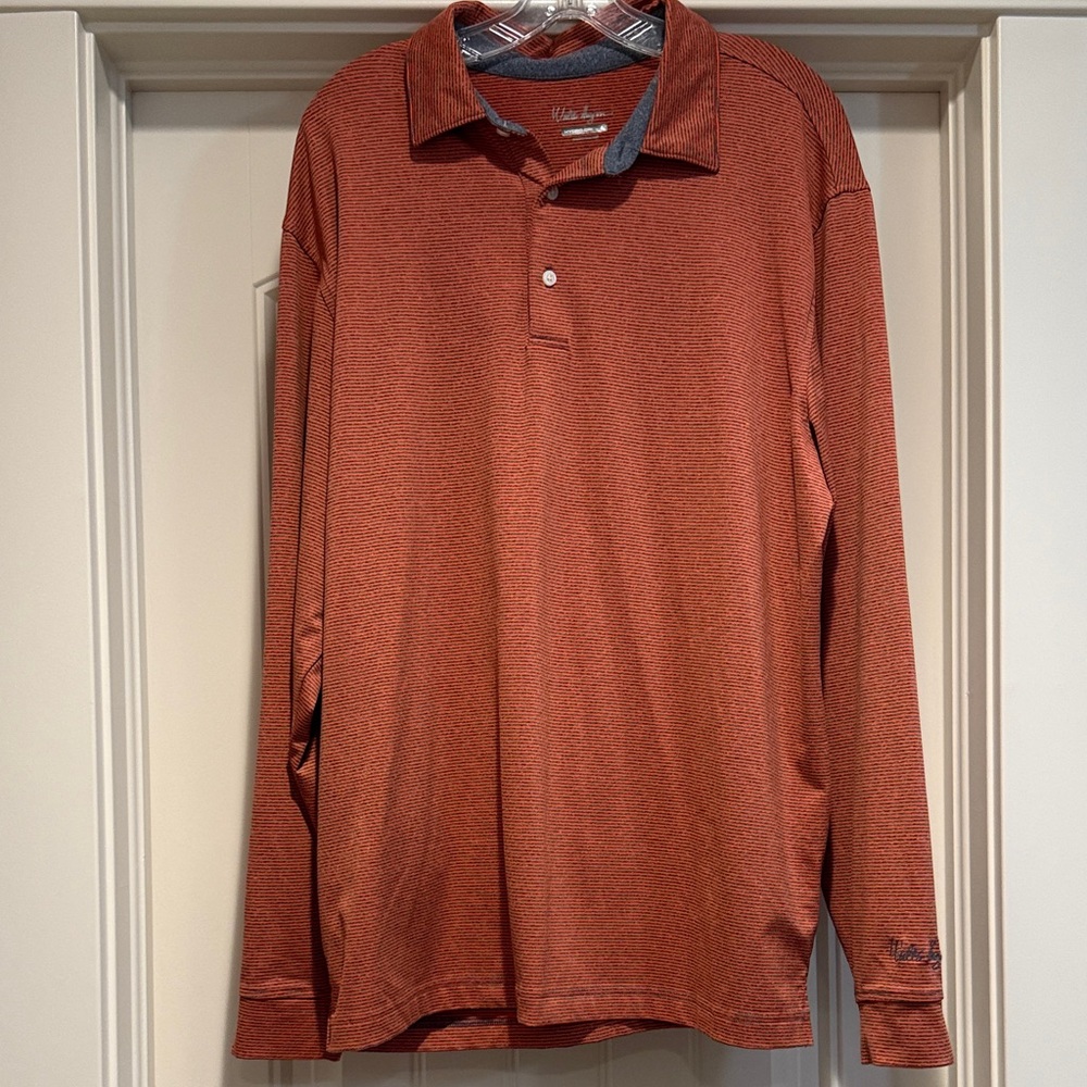 Walter Hagen Men's orange and gray Long Sleeve Polo Shirt